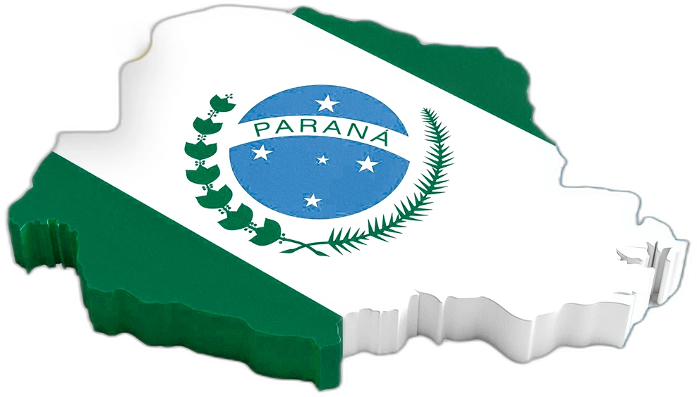 Mapa do estado do Paraná com a bandeira do estado